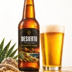 Botella de cerveza DESIERTO Lager 5,1% con etiqueta negra, marca almeriense Bodegas del Desierto