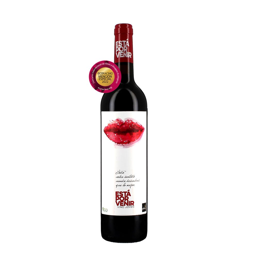 Botella de vino tinto joven ecológico Está por Venir de Bodega Palomillo, Almería